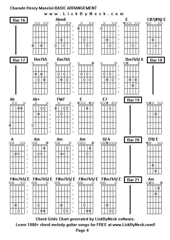 Chord Grids Chart of chord melody fingerstyle guitar song-Charade-Henry Mancini-BASIC ARRANGEMENT,generated by LickByNeck software.